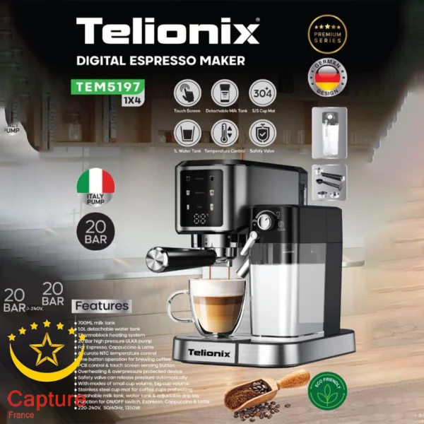 اسپرسوساز با مخزن شیر تیلونکس مدل tem5197