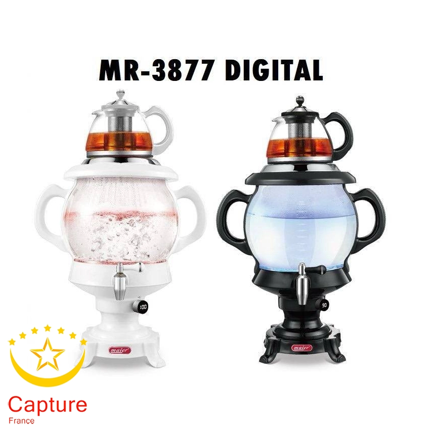سماور برقی مایر مدل MR-3877 | سماور بدون سیم ۴ لیتری با بدنه استیل ضد زنگ، توان ۲۰۰۰ وات و سیستم گرم نگهدارنده